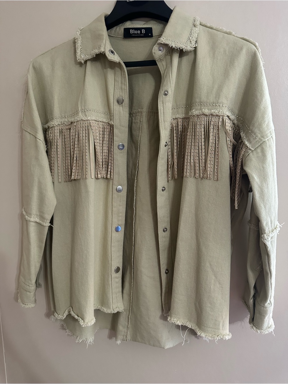 Blue B Women’s Fringe Button-Front Jacket - Beige